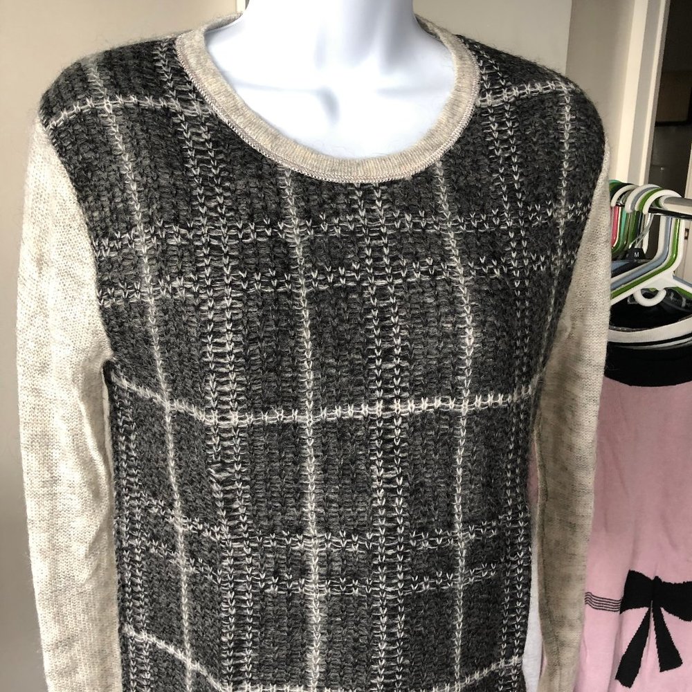 LOFT // Heather Gray Plaid Fuzzy Sweater